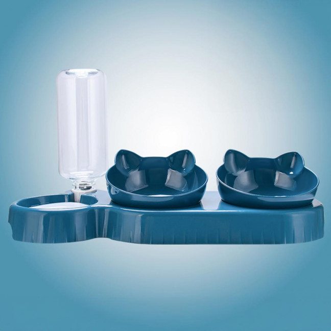 Double Pet Food Bowl And Water Bottle Set 3-in-1 Detachable Tilted Cat Dog Feeder Bowl with Automatic Water Dispenser for Small Medium Dogs Cats