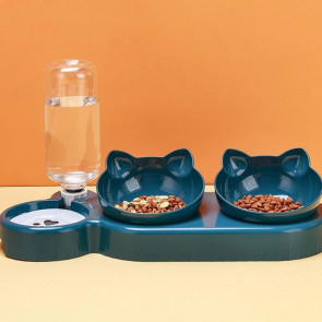 Double Pet Food Bowl And Water Bottle Set 3-in-1 Detachable Tilted Cat Dog Feeder Bowl with Automatic Water Dispenser for Small Medium Dogs Cats