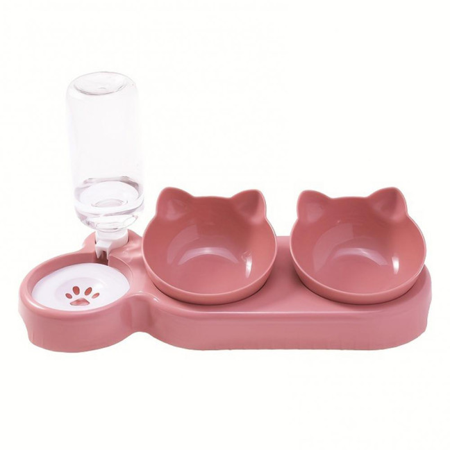 Double Pet Food Bowl And Water Bottle Set 3-in-1 Detachable Tilted Cat Dog Feeder Bowl with Automatic Water Dispenser for Small Medium Dogs Cats