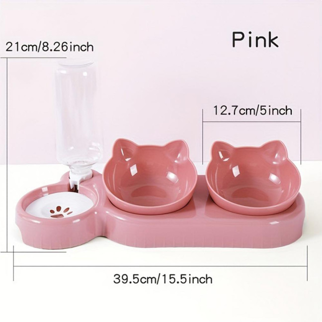 Double Pet Food Bowl And Water Bottle Set 3-in-1 Detachable Tilted Cat Dog Feeder Bowl with Automatic Water Dispenser for Small Medium Dogs Cats