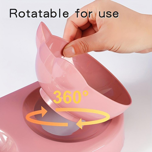 Double Pet Food Bowl And Water Bottle Set 3-in-1 Detachable Tilted Cat Dog Feeder Bowl with Automatic Water Dispenser for Small Medium Dogs Cats