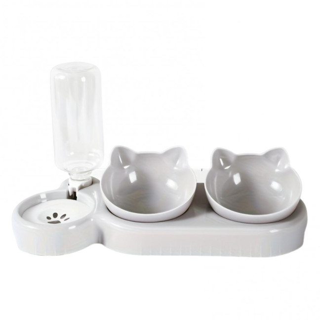 Double Pet Food Bowl And Water Bottle Set 3-in-1 Detachable Tilted Cat Dog Feeder Bowl with Automatic Water Dispenser for Small Medium Dogs Cats