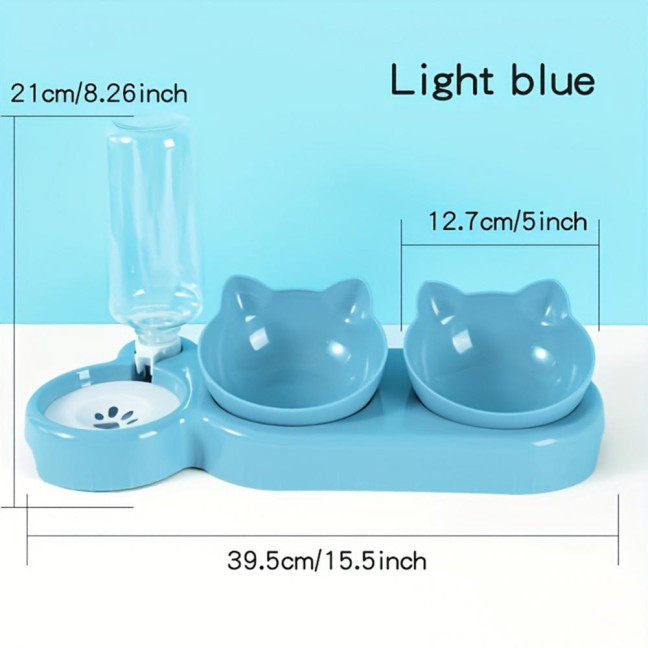 Double Pet Food Bowl And Water Bottle Set 3-in-1 Detachable Tilted Cat Dog Feeder Bowl with Automatic Water Dispenser for Small Medium Dogs Cats