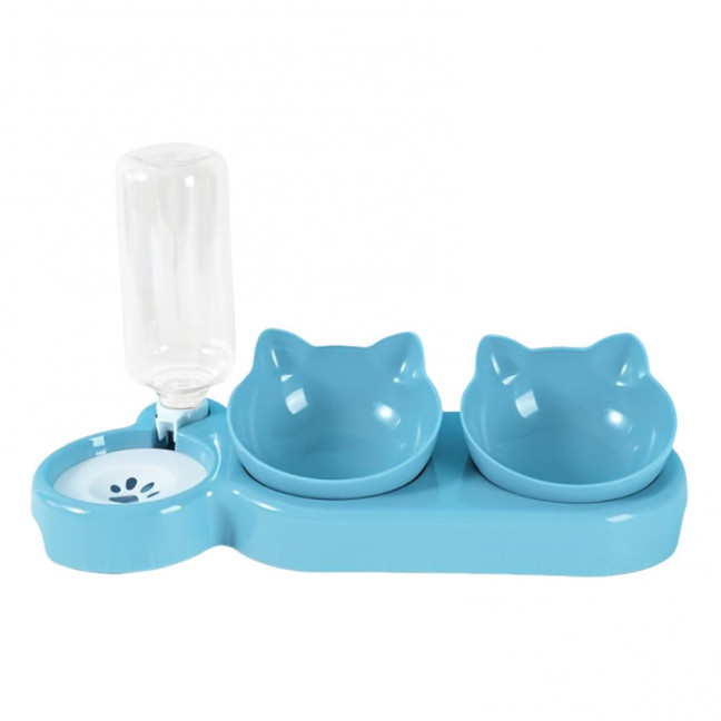 Double Pet Food Bowl And Water Bottle Set 3-in-1 Detachable Tilted Cat Dog Feeder Bowl with Automatic Water Dispenser for Small Medium Dogs Cats