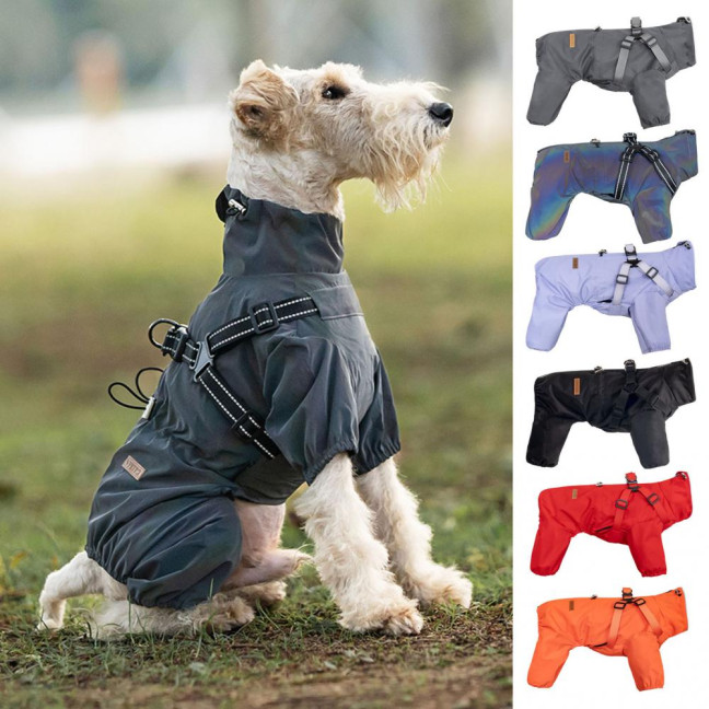 Dog Raincoat with Harness for Small Medium Dogs Adjustable Dog Rain Jacket Waterproof Puppy 4 Legs Raincoat with Reflective Strip 
