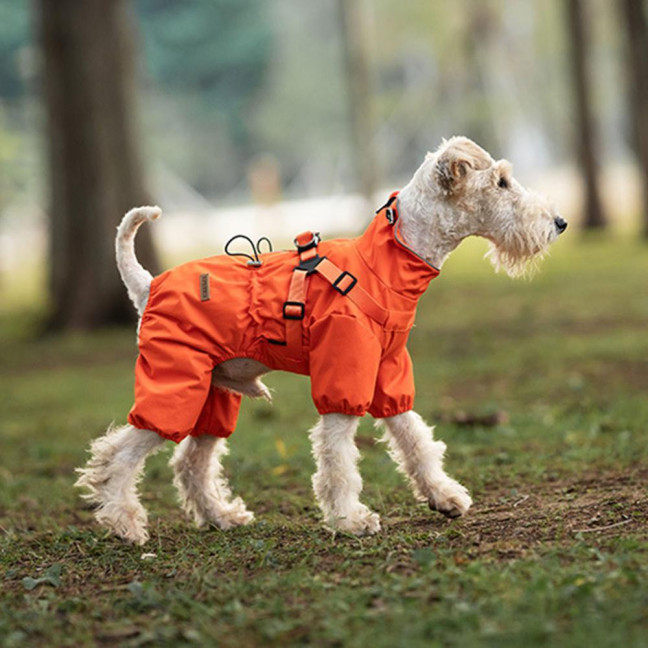 Dog Raincoat with Harness for Small Medium Dogs Adjustable Dog Rain Jacket Waterproof Puppy 4 Legs Raincoat with Reflective Strip 
