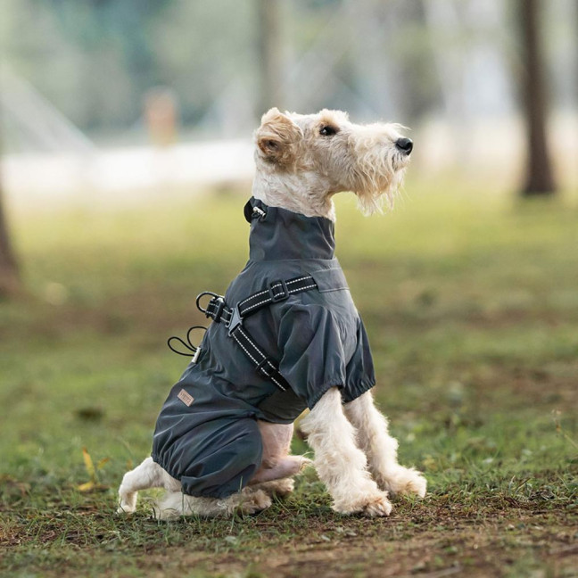 Dog Raincoat with Harness for Small Medium Dogs Adjustable Dog Rain Jacket Waterproof Puppy 4 Legs Raincoat with Reflective Strip 