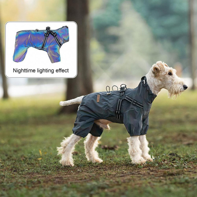Dog Raincoat with Harness for Small Medium Dogs Adjustable Dog Rain Jacket Waterproof Puppy 4 Legs Raincoat with Reflective Strip 