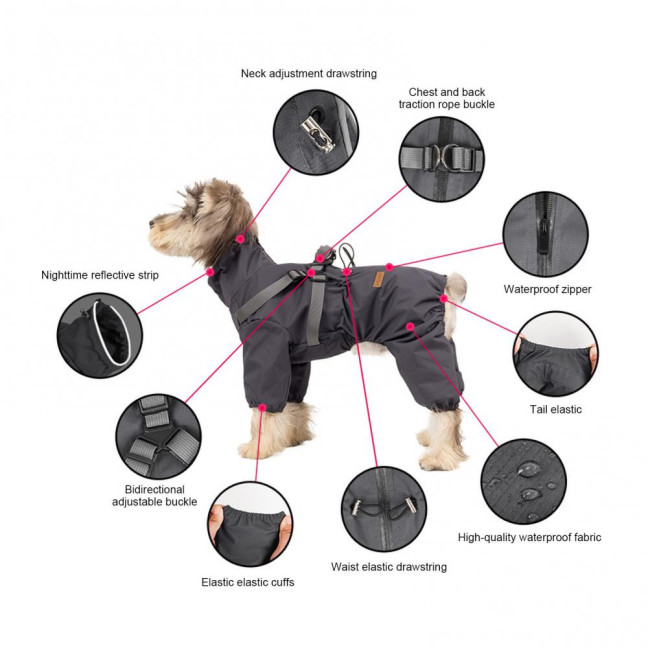 Dog Raincoat with Harness for Small Medium Dogs Adjustable Dog Rain Jacket Waterproof Puppy 4 Legs Raincoat with Reflective Strip 