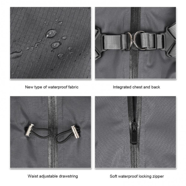 Dog Raincoat with Harness for Small Medium Dogs Adjustable Dog Rain Jacket Waterproof Puppy 4 Legs Raincoat with Reflective Strip 