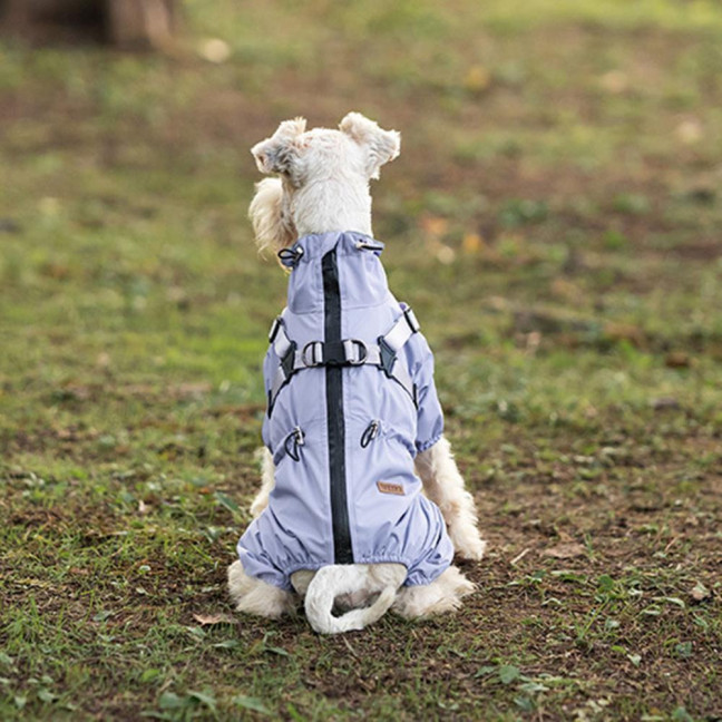 Dog Raincoat with Harness for Small Medium Dogs Adjustable Dog Rain Jacket Waterproof Puppy 4 Legs Raincoat with Reflective Strip 