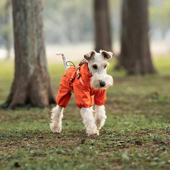 Dog Raincoat with Harness for Small Medium Dogs Adjustable Dog Rain Jacket Waterproof Puppy 4 Legs Raincoat with Reflective Strip 