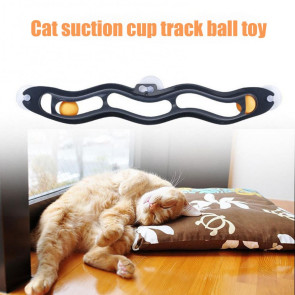 Cat Track Ball Toy with Suction Cup Cat Boredom Stress Relief Home Indoor Wall Mount Hollow Wavy Track Ball Interactive Toy Pet Supplies 