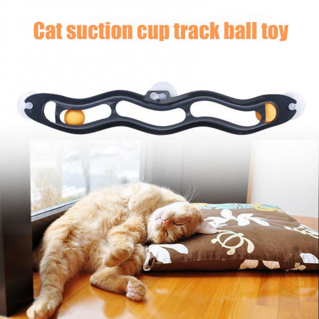 Cat Track Ball Toy with Suction Cup Cat Boredom Stress Relief Home Indoor Wall Mount Hollow Wavy Track Ball Interactive Toy Pet Supplies 
