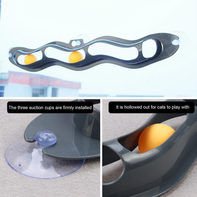 Cat Track Ball Toy with Suction Cup Cat Boredom Stress Relief Home Indoor Wall Mount Hollow Wavy Track Ball Interactive Toy Pet Supplies 