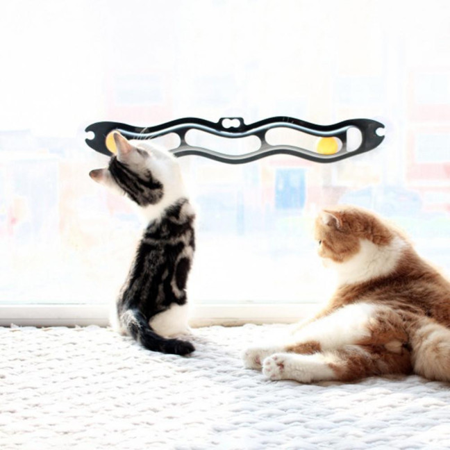 Cat Track Ball Toy with Suction Cup Cat Boredom Stress Relief Home Indoor Wall Mount Hollow Wavy Track Ball Interactive Toy Pet Supplies 