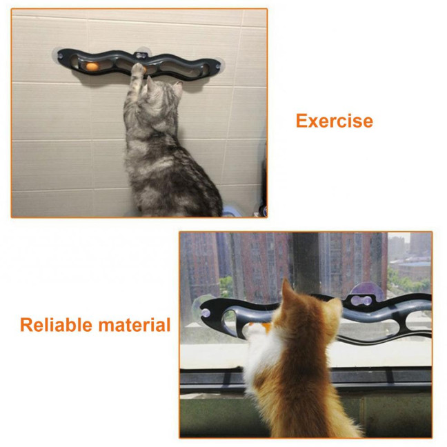 Cat Track Ball Toy with Suction Cup Cat Boredom Stress Relief Home Indoor Wall Mount Hollow Wavy Track Ball Interactive Toy Pet Supplies 