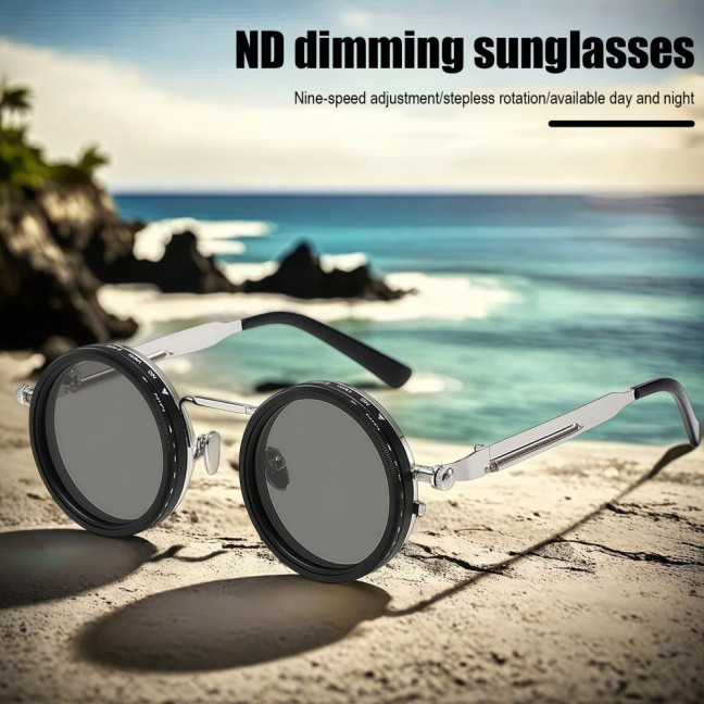 Adjustable Tint Polarized Sunglasses 1-9 Gear Round Glasses with ND Filter Lenses for Men UV Protection Eyewear for Beach Travel