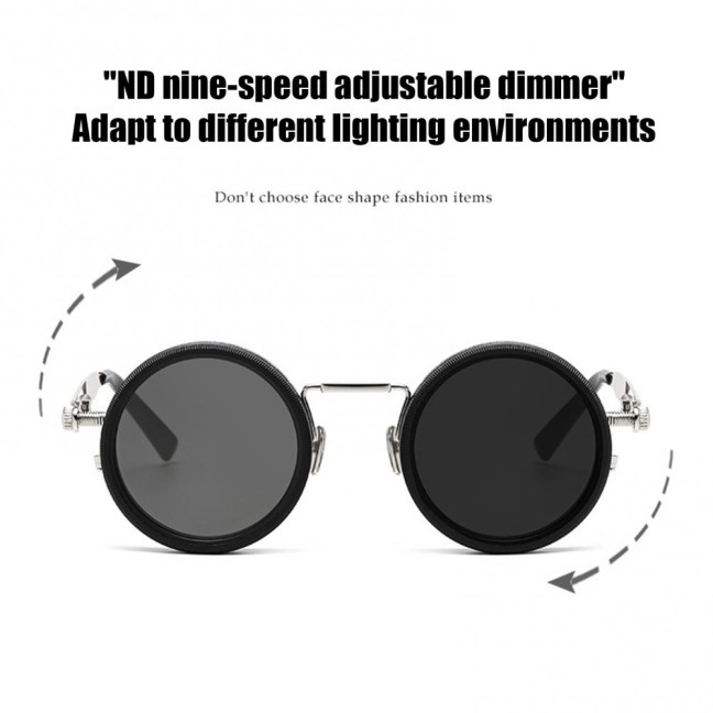 Adjustable Tint Polarized Sunglasses 1-9 Gear Round Glasses with ND Filter Lenses for Men UV Protection Eyewear for Beach Travel