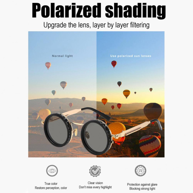 Adjustable Tint Polarized Sunglasses 1-9 Gear Round Glasses with ND Filter Lenses for Men UV Protection Eyewear for Beach Travel