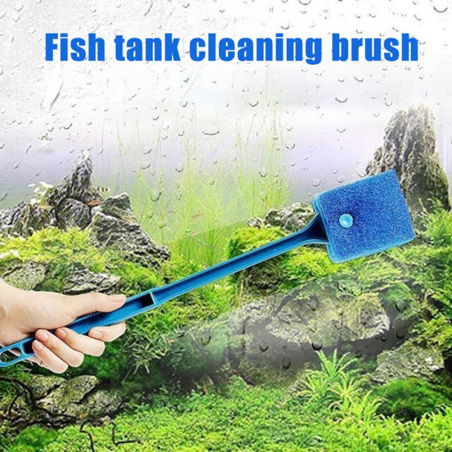 Fish Tank Brush Aquarium Algae Scraper with Long Handle Double Sided Sponge Brush for Glass Aquariums Fish Tanks Home Kitchen