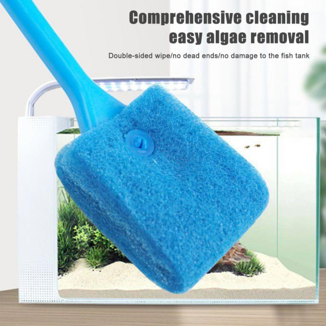 Fish Tank Brush Aquarium Algae Scraper with Long Handle Double Sided Sponge Brush for Glass Aquariums Fish Tanks Home Kitchen