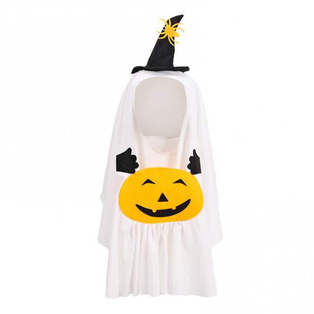 Halloween Ghost Dog Outfit Pumpkin White Ghost Costume Pet Cosplay Attire with Witch Hat for Trick or Treat Costume Party Photoshoot 