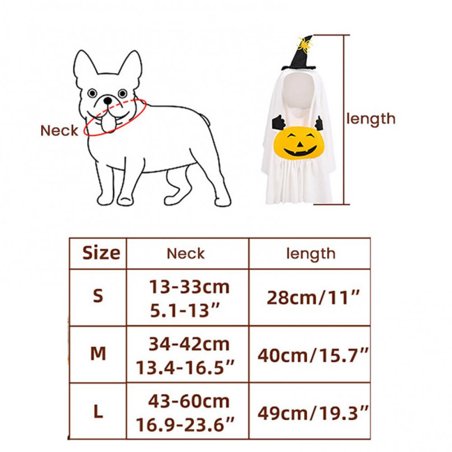 Halloween Ghost Dog Outfit Pumpkin White Ghost Costume Pet Cosplay Attire with Witch Hat for Trick or Treat Costume Party Photoshoot 