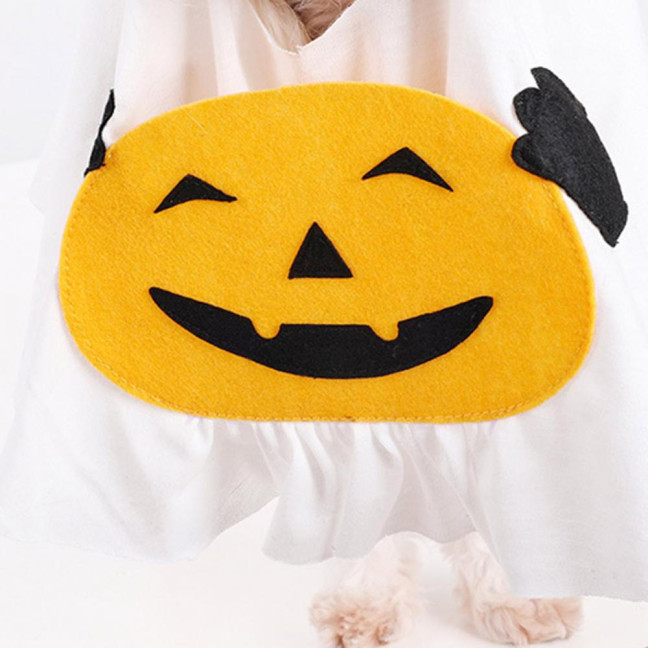 Halloween Ghost Dog Outfit Pumpkin White Ghost Costume Pet Cosplay Attire with Witch Hat for Trick or Treat Costume Party Photoshoot 