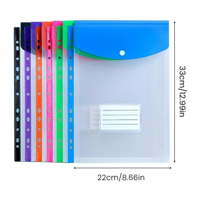 6 Pcs A4 Plastic Binder Pockets for 11 Ring Binder Letter Size Document Organizer Loose Leaf File Folder Pouch with Snap Button And Label Pocket 6 Pcs A4 Plastic Binder Pockets for 11 Ring Binder Letter Size Document Organizer Loose Leaf File Folder Pouch with Snap Button And Label Pocket