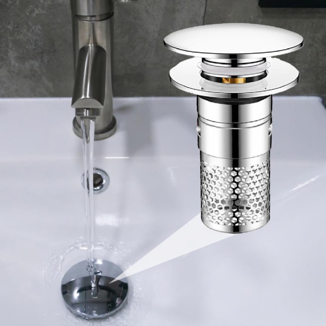 Bathroom Sink Stopper Pop-up Drain Strainer Hair Debris Catcher Sink Strainer with Stainless Steel Strainer Basket for Sink Stopper Replacement