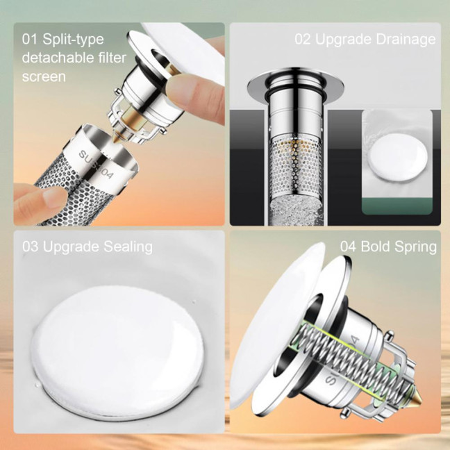 Bathroom Sink Stopper Pop-up Drain Strainer Hair Debris Catcher Sink Strainer with Stainless Steel Strainer Basket for Sink Stopper Replacement