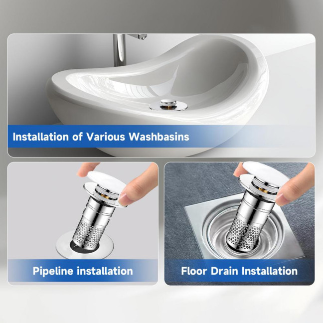 Bathroom Sink Stopper Pop-up Drain Strainer Hair Debris Catcher Sink Strainer with Stainless Steel Strainer Basket for Sink Stopper Replacement