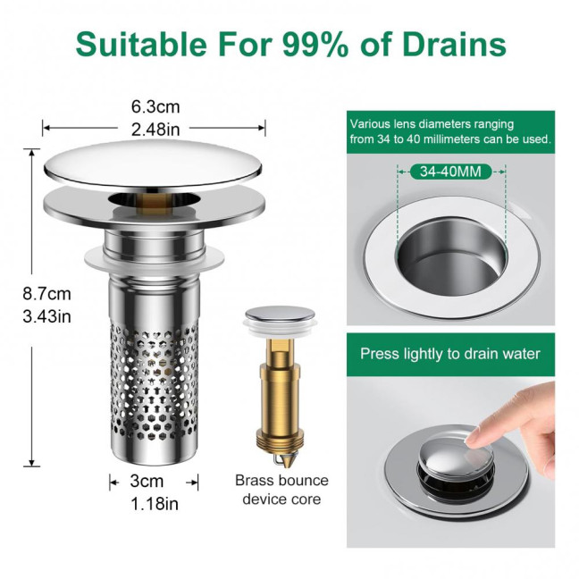 Bathroom Sink Stopper Pop-up Drain Strainer Hair Debris Catcher Sink Strainer with Stainless Steel Strainer Basket for Sink Stopper Replacement