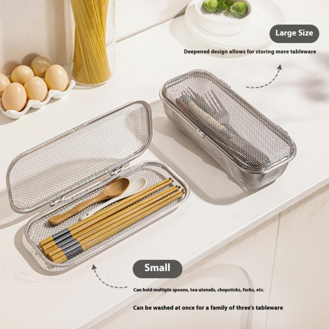 Stainless Steel Mesh Utensil Basket Dishwasher Safe Drying Rack for Spoons Forks Chopsticks Tableware Efficient Kitchen Organizer