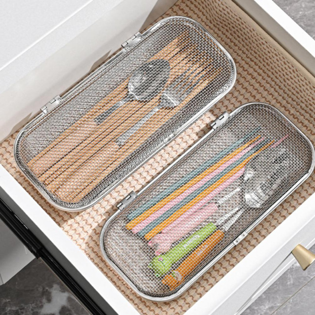 Stainless Steel Mesh Utensil Basket Dishwasher Safe Drying Rack for Spoons Forks Chopsticks Tableware Efficient Kitchen Organizer