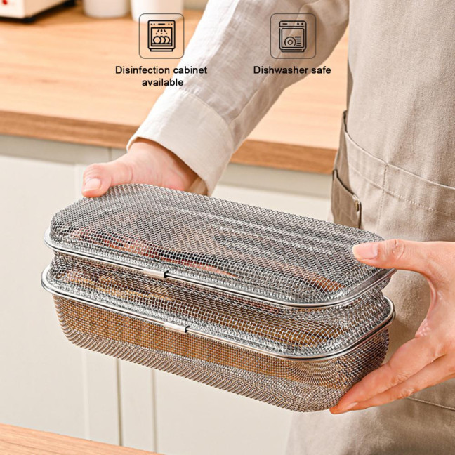 Stainless Steel Mesh Utensil Basket Dishwasher Safe Drying Rack for Spoons Forks Chopsticks Tableware Efficient Kitchen Organizer