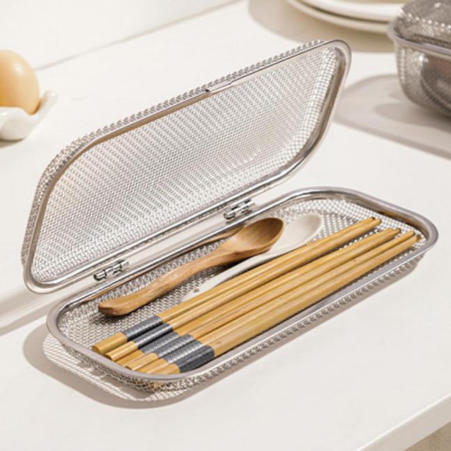 Stainless Steel Mesh Utensil Basket Dishwasher Safe Drying Rack for Spoons Forks Chopsticks Tableware Efficient Kitchen Organizer