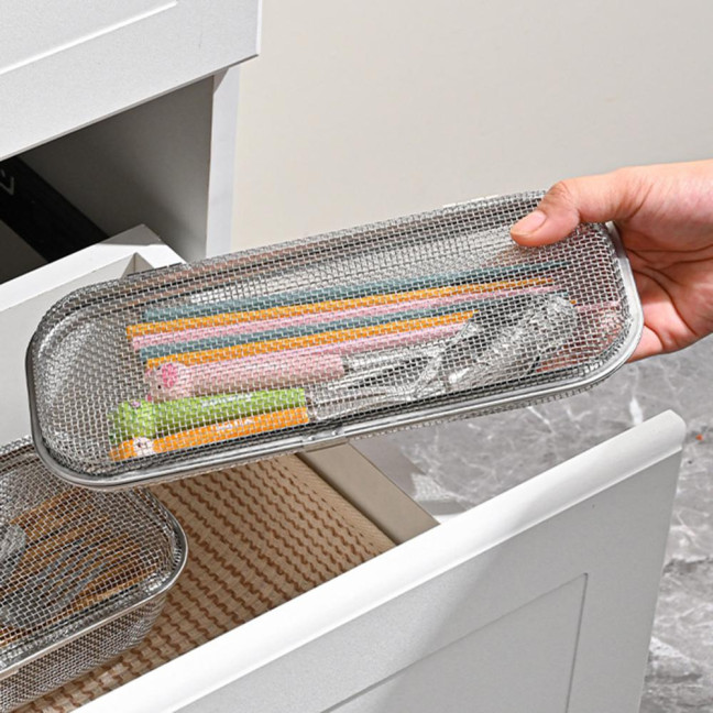 Stainless Steel Mesh Utensil Basket Dishwasher Safe Drying Rack for Spoons Forks Chopsticks Tableware Efficient Kitchen Organizer