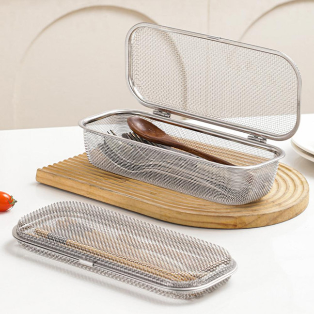 Stainless Steel Mesh Utensil Basket Dishwasher Safe Drying Rack for Spoons Forks Chopsticks Tableware Efficient Kitchen Organizer