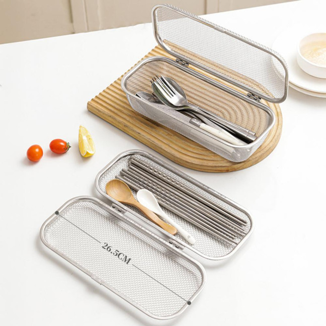 Stainless Steel Mesh Utensil Basket Dishwasher Safe Drying Rack for Spoons Forks Chopsticks Tableware Efficient Kitchen Organizer