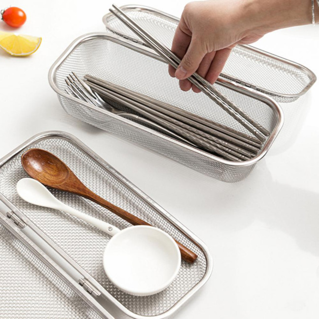 Stainless Steel Mesh Utensil Basket Dishwasher Safe Drying Rack for Spoons Forks Chopsticks Tableware Efficient Kitchen Organizer