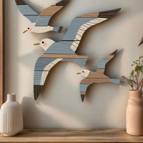 3Pcs/Set Wooden Seagull Wall Decoration Farmhouse Rustic Flying Gull Wall Art Home Bedroom Living Room Bathroom Wall Decorative Sign 