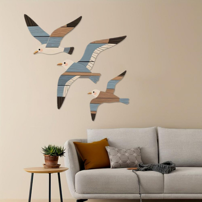 3Pcs/Set Wooden Seagull Wall Decoration Farmhouse Rustic Flying Gull Wall Art Home Bedroom Living Room Bathroom Wall Decorative Sign 