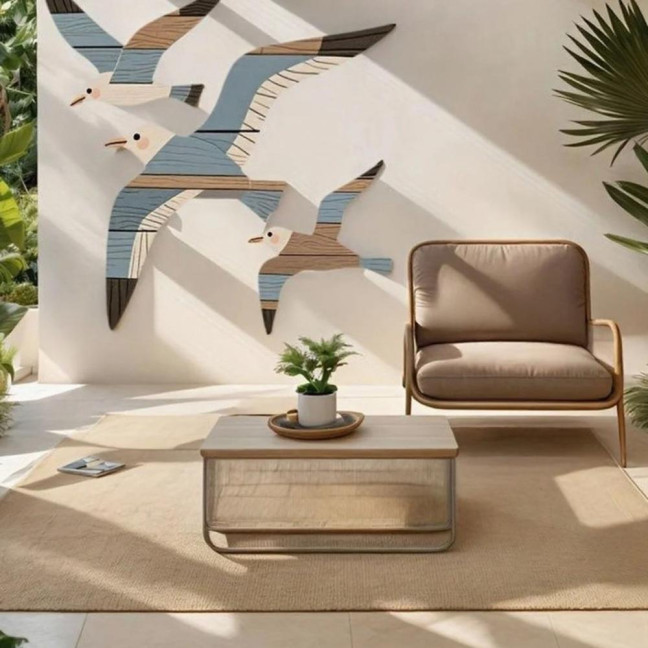 3Pcs/Set Wooden Seagull Wall Decoration Farmhouse Rustic Flying Gull Wall Art Home Bedroom Living Room Bathroom Wall Decorative Sign 