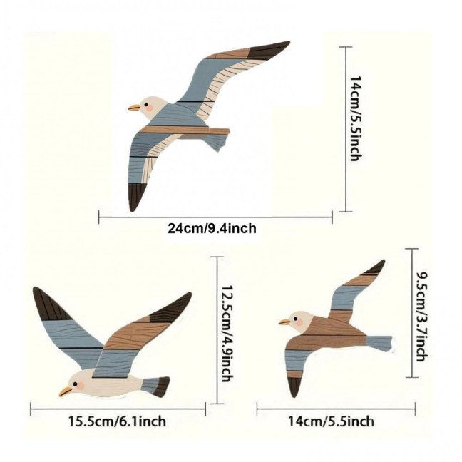 3Pcs/Set Wooden Seagull Wall Decoration Farmhouse Rustic Flying Gull Wall Art Home Bedroom Living Room Bathroom Wall Decorative Sign 