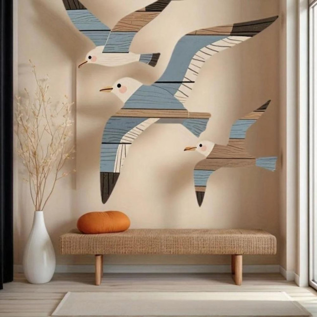 3Pcs/Set Wooden Seagull Wall Decoration Farmhouse Rustic Flying Gull Wall Art Home Bedroom Living Room Bathroom Wall Decorative Sign 