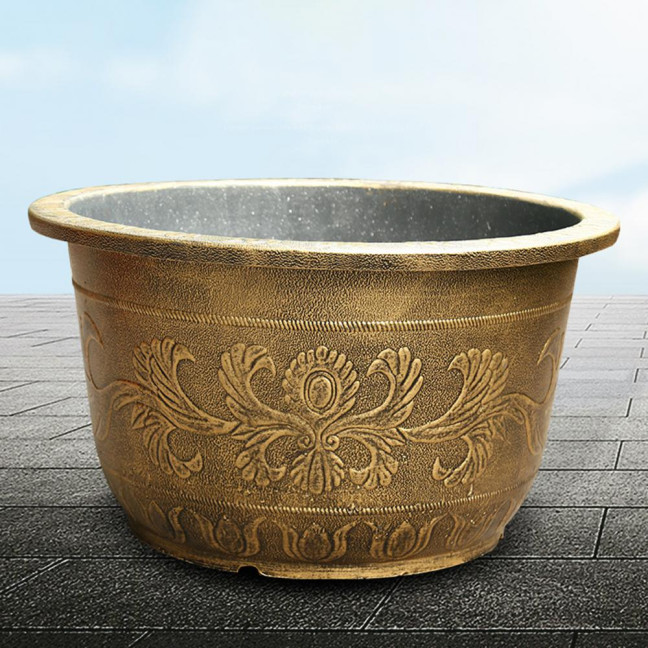 Large Flower Pot Thickened Plant Pot with Drainage Hole Retro Resin Lotus Planter for Indoor Outdoor Plants Home Gardening