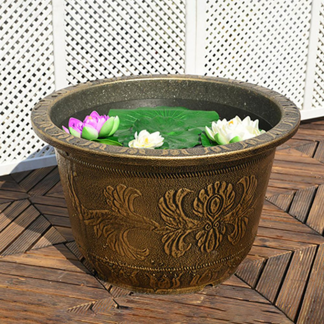 Large Flower Pot Thickened Plant Pot with Drainage Hole Retro Resin Lotus Planter for Indoor Outdoor Plants Home Gardening