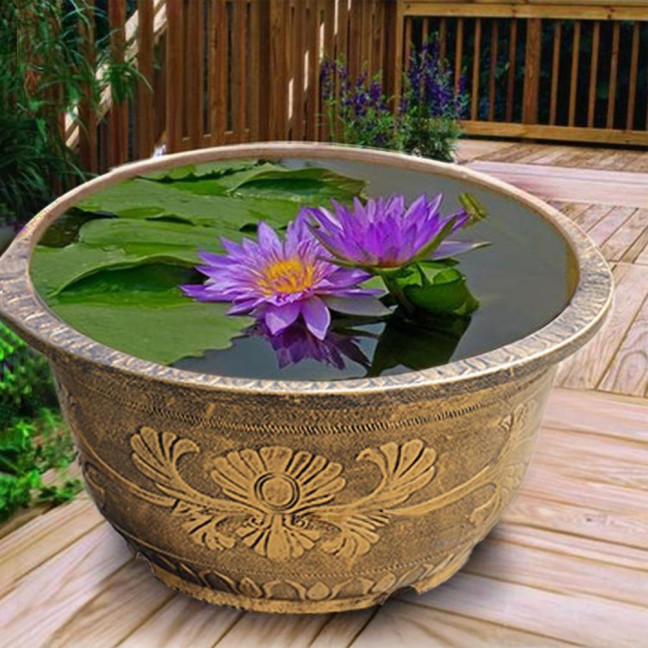 Large Flower Pot Thickened Plant Pot with Drainage Hole Retro Resin Lotus Planter for Indoor Outdoor Plants Home Gardening